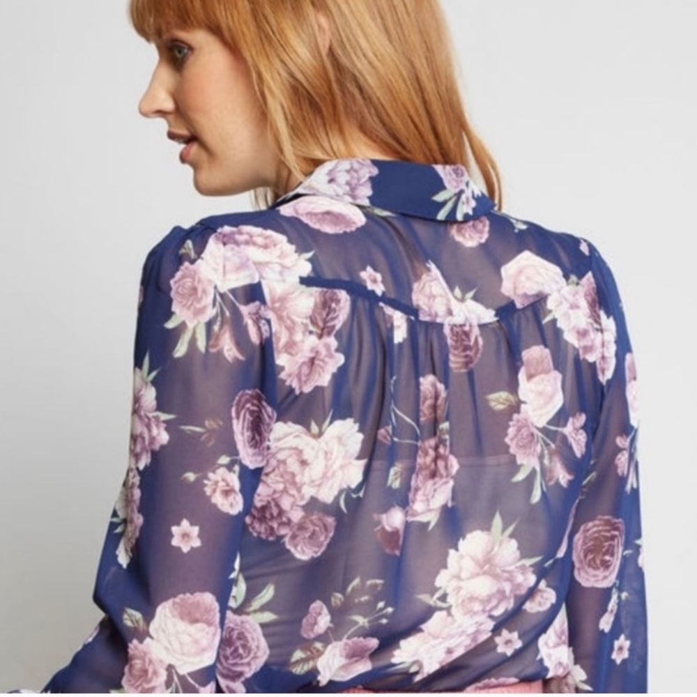 Modcloth Bee Buzzworthy Sheer Floral Blouse